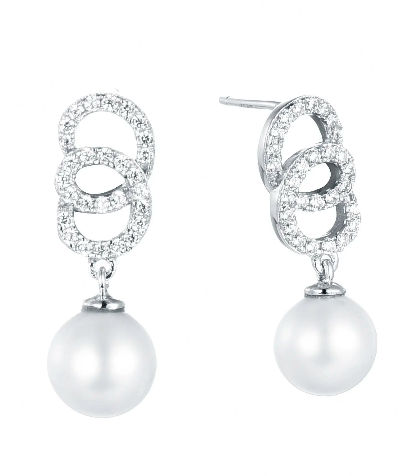 QX Custom Oem Fine Jewelry Wholesale White Freshwater Pearl Luxury 925 Sterling Silver Zircon Stud Women Mom Drop Earring