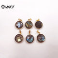 WT-P1827 WKT Newest Fashion Gold Bezel Round Natural Double Faceted Labradorite Pendant Simple 16mm Round Stone Pendant for Neck