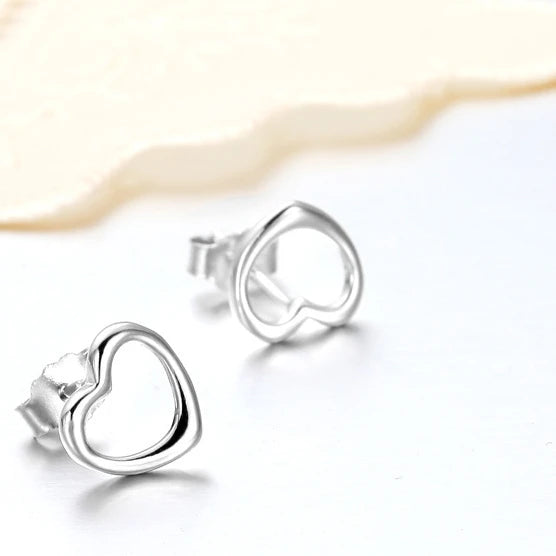 925 Sterling Silver Earrings Heart-shaped Plain Silver Earrings Wholesale Women's Korean Fashion Jewelry Earrings
