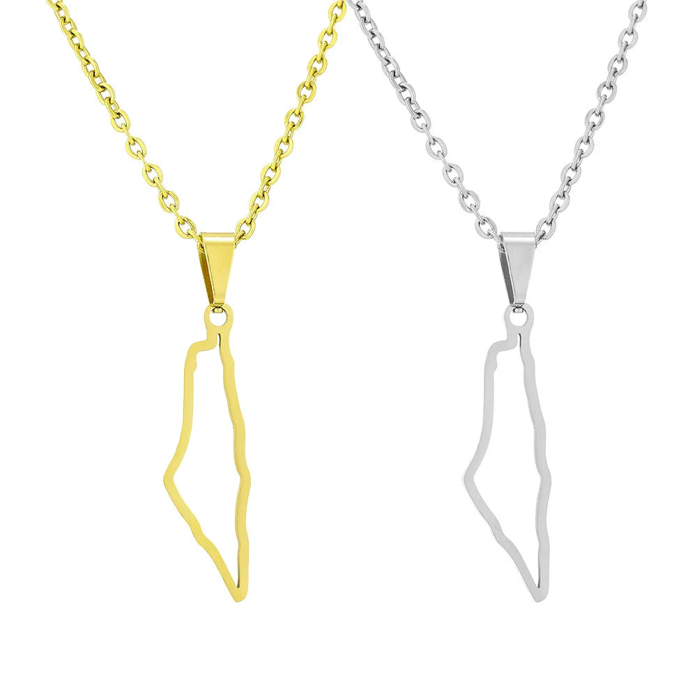 Minimalist Palestine Map Contour Charm Necklace  Israel Map Pendant Necklace