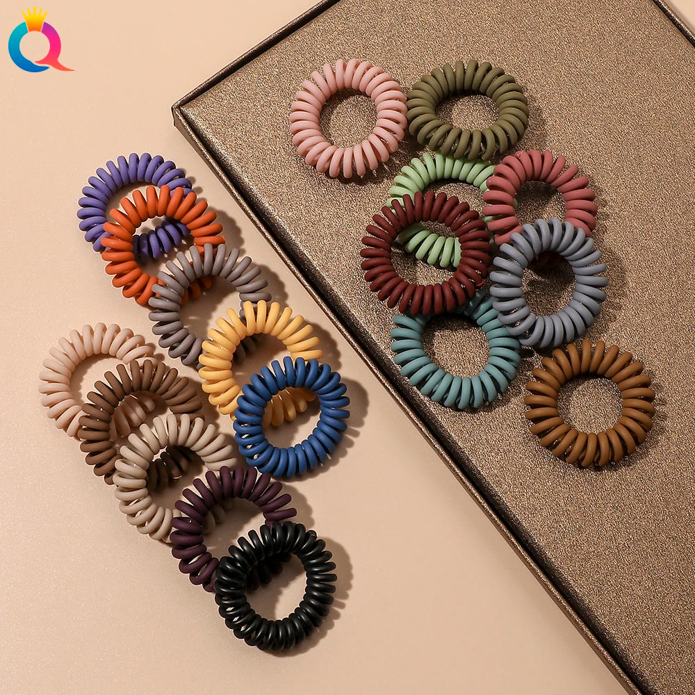 QIYUE Small Spiral Hair Ties Band  Elastic Telephone Cord Wire Hair Coils Hair Rubber Bands Ponytail Holder