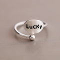 S925 Sterling Silver Luck Open Ring Matte Drawing Fashion English Lettering Good Lucky Ring Jewelry Gift for Women