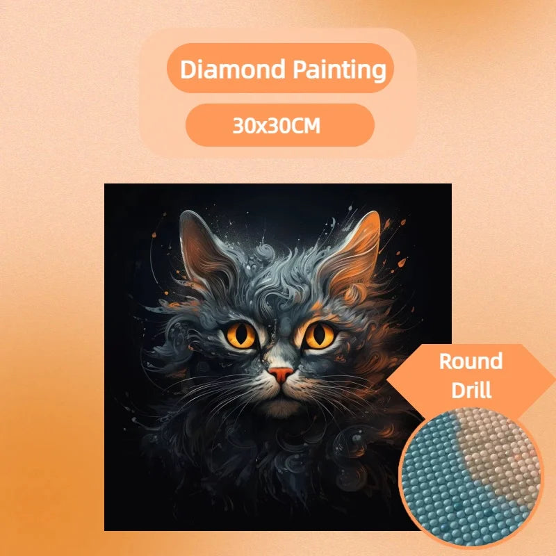 1PC 30*30cm DIY Cat Diamond Painting Art Craft Full Round 5D Acrylic Drill Animal Theme Diamond Painting Kit for Home Decoration