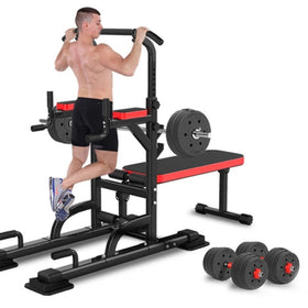 ZJFIT Home Gym Equipment Multi-Functional Power Tower Dip Station with Bench Metal Construction