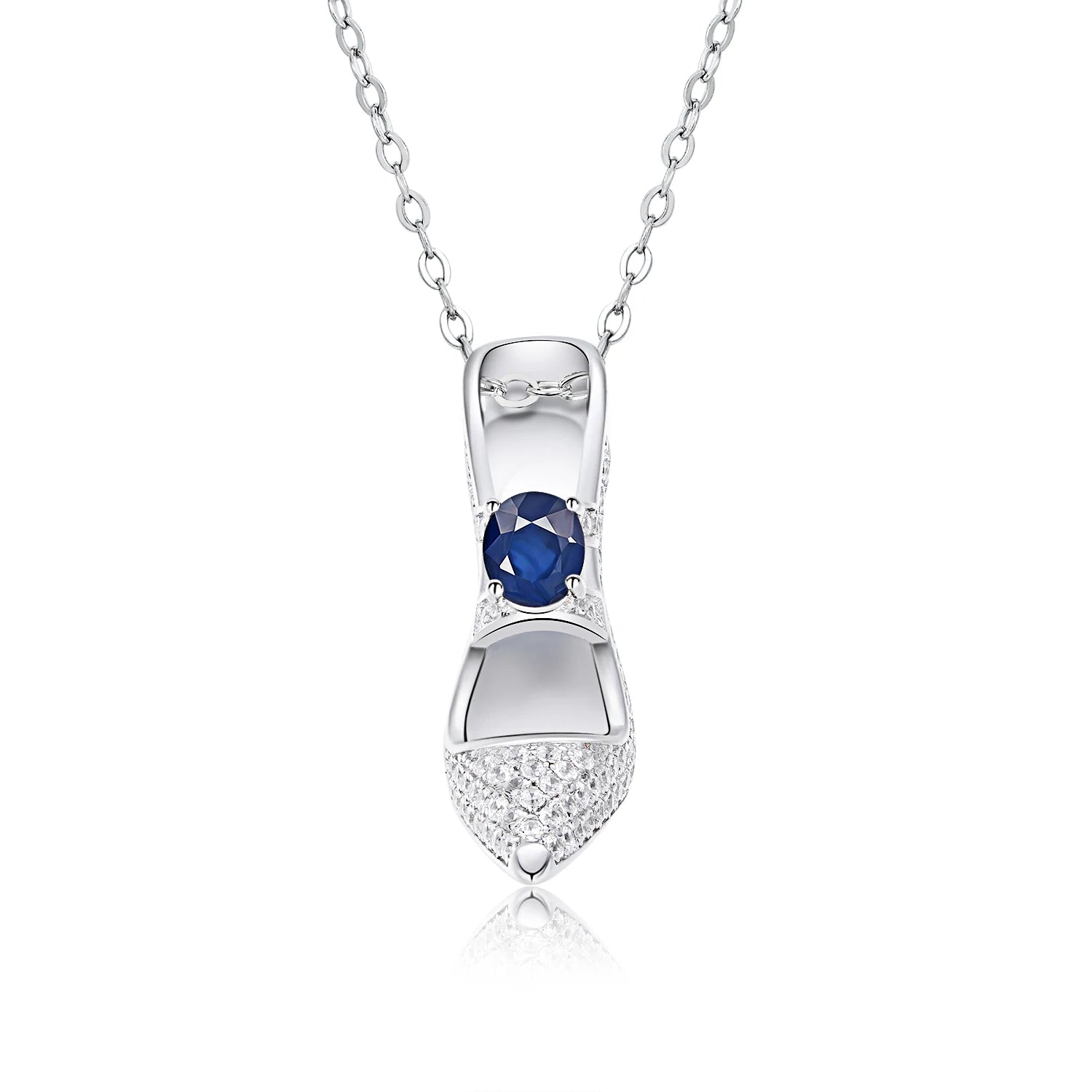 YBO Charming High-Heel Design Pendant 925 Sterling Silver Brilliant Cut Natural Blue Sapphire Micro-PavÃ© Setting Necklace Women
