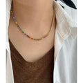 Rainbow Color Linked Cubic Zircon Tennis Chain Necklace Brass 18K Gold Plated Necklaces Women Colorful Delicate Cute Jewelry Hot