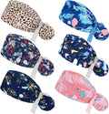 Working Cap with Button and Sweatband Adjustable Tie Back Bouffant Hats Printed Multi Color for Woman Man
