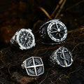 OAHLAN Wholesale Fashion Jewelry Vintage Compass Cast Ship Anchor Titanium Stainless Steel Rings for Men