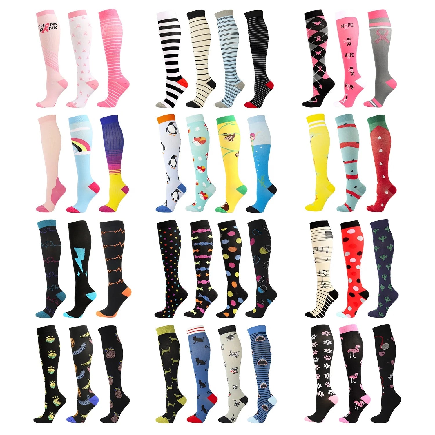 Wholesale Breast Cancer Awareness Knee High Sport Socks Nurses Compression Socks for Women Men