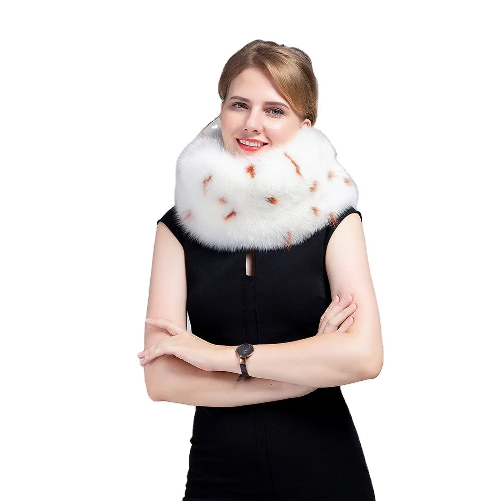 MWFur Fashion Scarves Girls Fox Fur Neck Whole Fox Skin Scarf Round Neck Fur Collar Fox Hair Scarf Winter