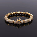 Renting Jewelry New Design Luxury CZ Pave Ball Crown Charms Real Gold Plated Heavy Beads Elastic Bracelet Men