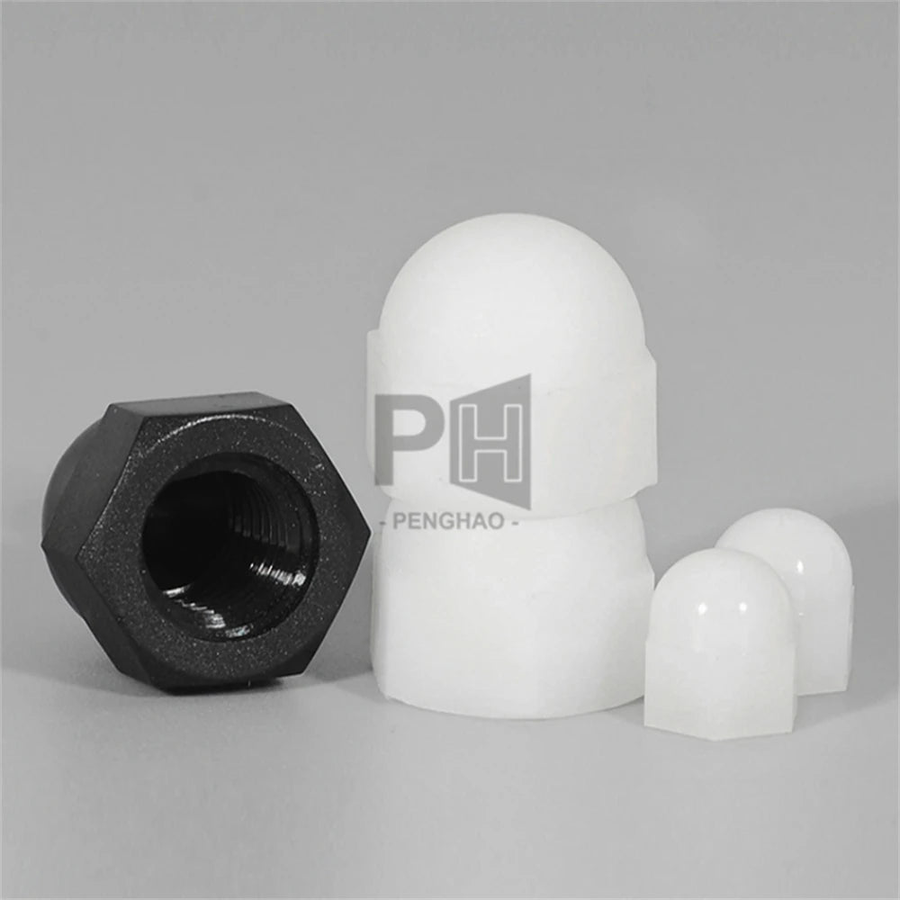 Black White Nylon Hexagon Acorn Cap Dome Nuts Insulation Plastic Decorative Acorn Nut M3M4M5M6M8M10 M12 M14 M16 M18 M20