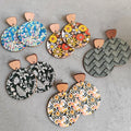 Bohemian Colorful Flower Earrings Antique Wooden Floral Stripe Pendant Earrings Jewelry Women Gifts