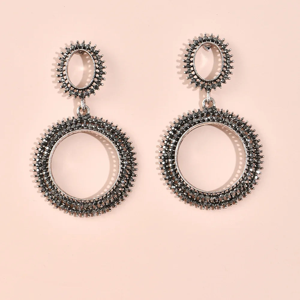 Kaimei 2022 Fashion Jewelry Vintage Black Diamond Drop Earrings for Women Geometric Round Circle Korean Indian Earrings Jhumka