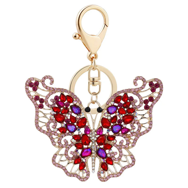 Cute Butterfly Shape Bag Pendant Keyring Sparkling Rhinestone Crystal Butterfly Keychain for Women Girls
