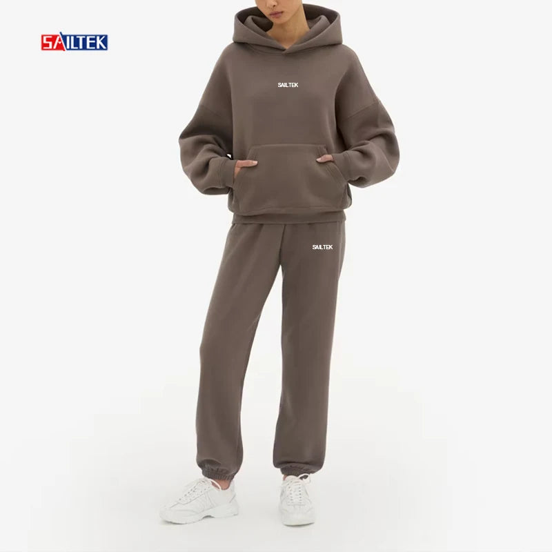 Streetwear Manufacturers Wholesale Luxury Clothes for Women Cotton Fleece Two Piece Pants Set Custom Hoodie and Sweatpants Set