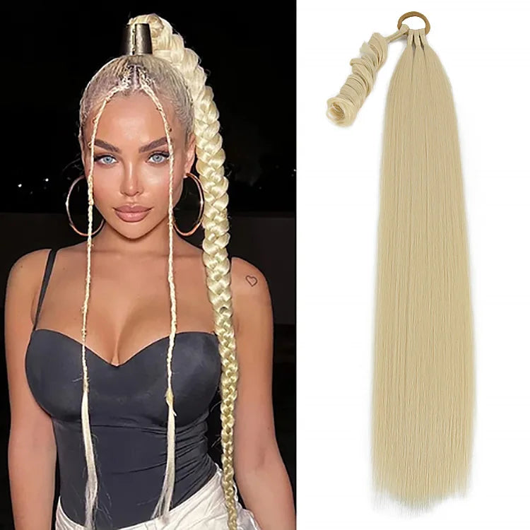 Braided Ponytail Extension With Hair Tie Straight Wrap Around Hair Extensions Pony Tail Diy Natural Soft Synthetic Hair Piece