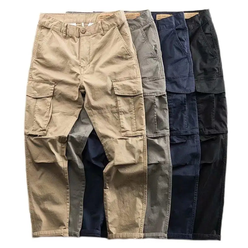 2025 Spring Autumn New Custom Men's Elastic Tactical Cargo Pants Multi-Pocket Loose Fit with Mid Waist