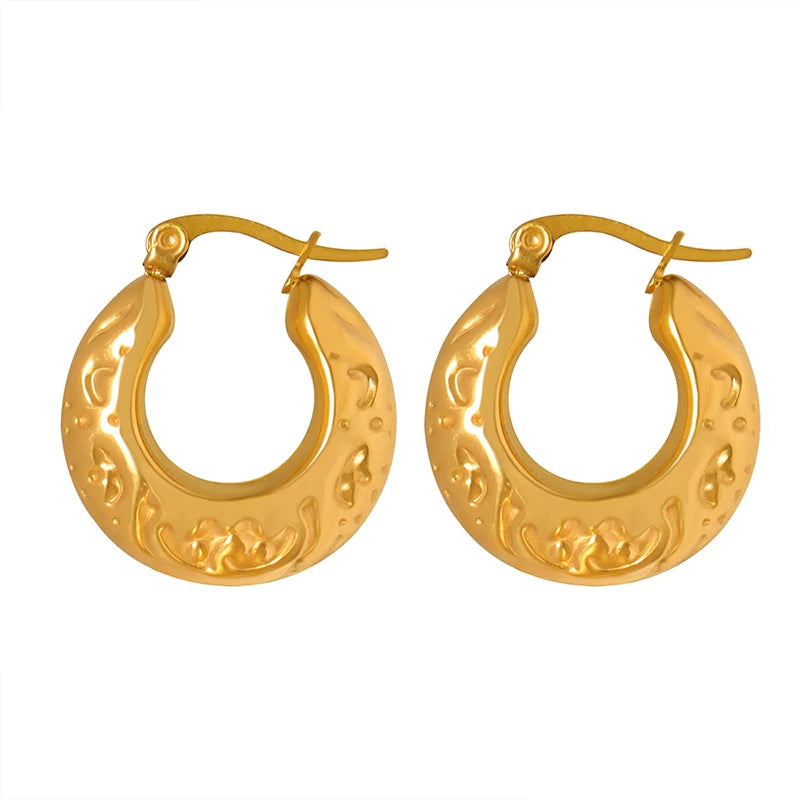 Fashion 316l Stainless Steel Hoop Earrings Gold Plated Texture Friendship Earrings