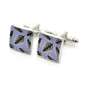 Wholesale Custom Men's Elegant Blue Leaves Enamel Cufflinks Fashion Accessory Suit Shirt Wedding Tuxedo Trendy Jewelry Gift Set