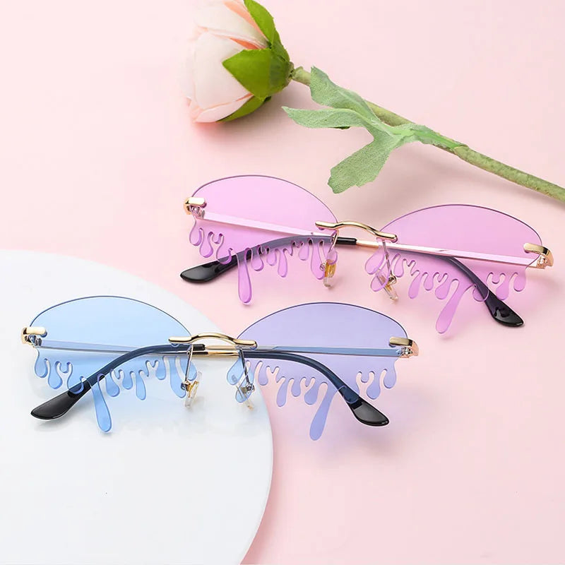 Hot Tear Eyewear Rimless Tinted Fire Dripping Shape Women Ladies Sunglasses