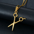 18K Gold Plated Stainless Steel Necklace Barber Scissors Comb Pendant Necklace Hairdressing Tool Necklace Tarnish Free Jewelry
