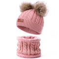 Crochet Knitted Children Kids Toddler Baby Fleece Lined Knit Pompom Winter Beanie Hat Warm Neck Scarf Set Plain Soft Comfortable