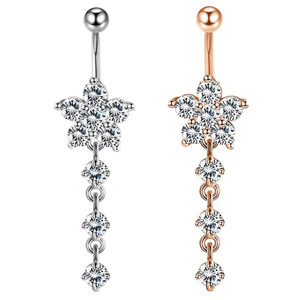 14G Belly Button Rings Stainless Steel Dangle Belly Rings CZ Navel Rings Barbell Belly Piercing Jewelry for Women