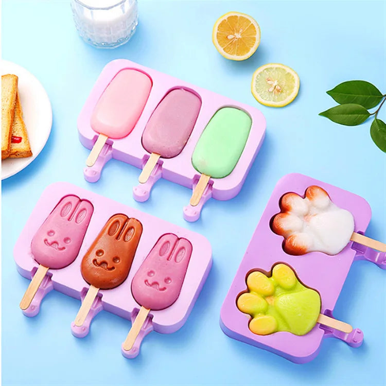Silicone Ice Cream Mold DIY BPA-Free Silicon Popsicle Mould Tools Cartoon Maker Cube Tray With Lids for Kids