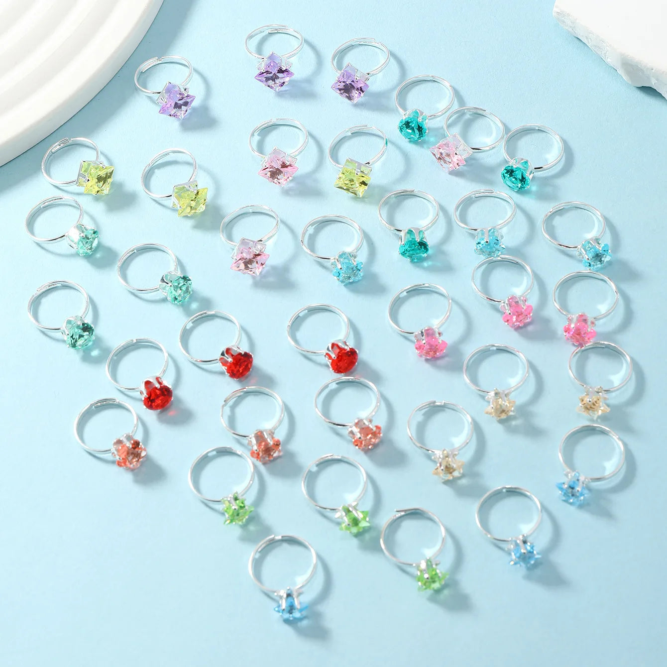 2026 Jincan Children's Plastic Ring Creative Colored Diamond Cartoon Print DIY UV Printed Cute Simple Women's Jewelry Model 006