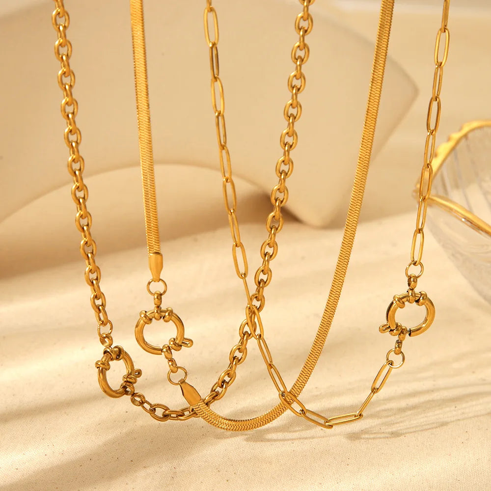 N&S Simple Fashionable Female Stainless Steel 18K Gold Plated Chain Bead Necklace Paper Clip Chain for Charms DIY
