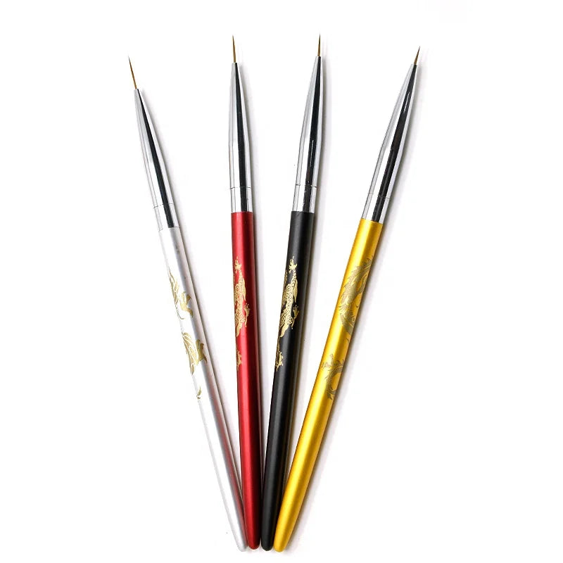 Wholesale 4Pcs Dragon Pattern Metal Handle Nail Brushes Nylon Hair Custom Logo Nail Art Liner Brush Set