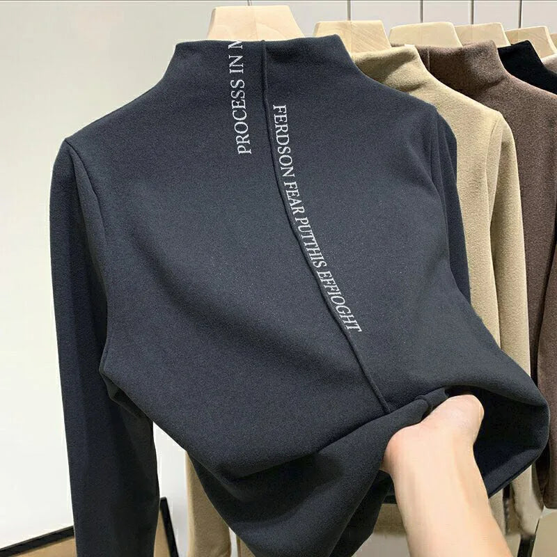 Semi-turtleneck Velvet Blouse Printed T-shirt M--3XL the New Autumn/winter for Ladies Is Fashionable and Warm for Women t Shirts