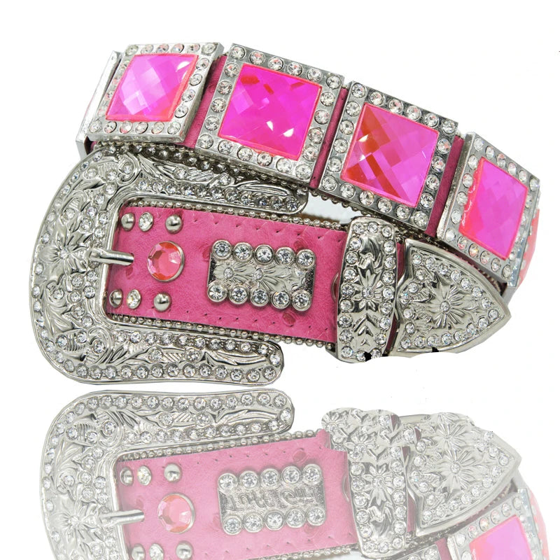 Wholesale 3.8cm 1.5" Width 3 Pieces Buckle PU Leather Metal studded Crystal Rhinestone Pin Buckle Beltluxury Belt Women