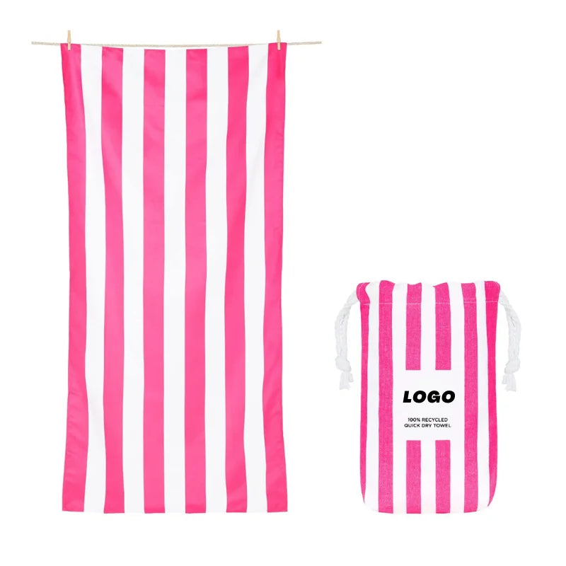 Eco-friendly Personalized Custom Printed Microfiber Striped Beach Towel with logo