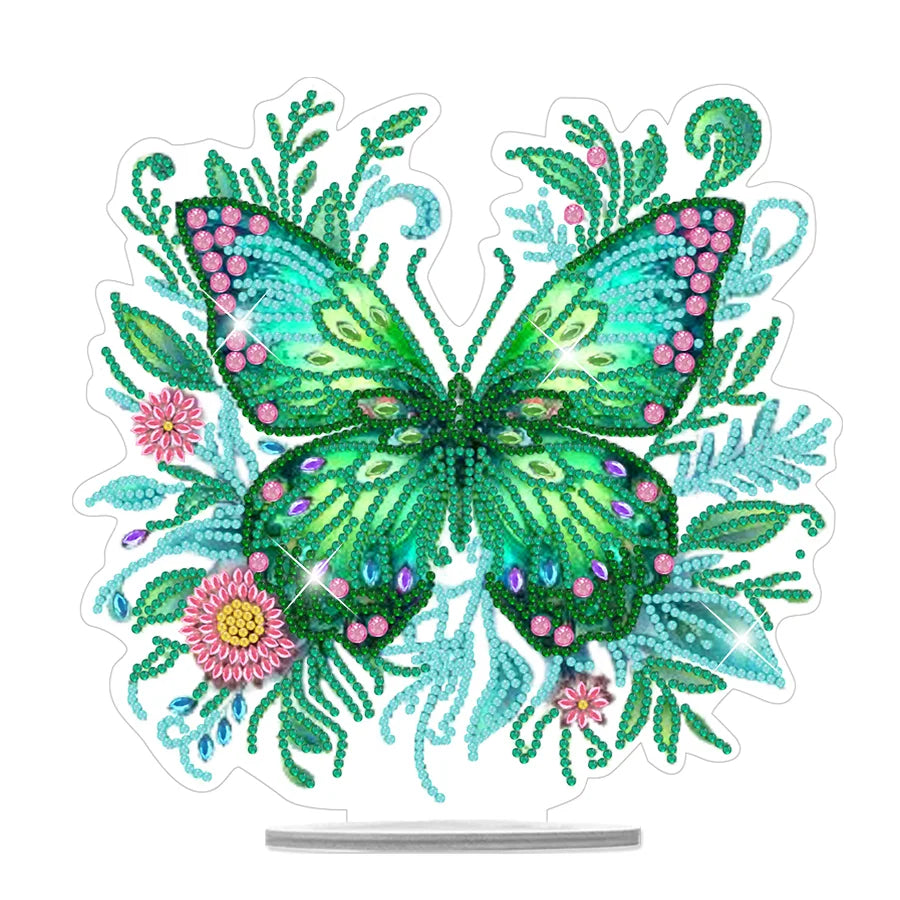 1PC DIY Green Butterfly Flower Diamond Painting Desk Decoration 2D Flat Acrylic Home Decor Diamond Painting Tabletop Ornament