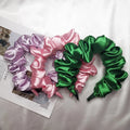 Girls Large Oversize Pleated Fabric Thick Plastic Ruffle Hair Band Fluffy Hair Accessories Silk Satin Scrunchie Headband Women