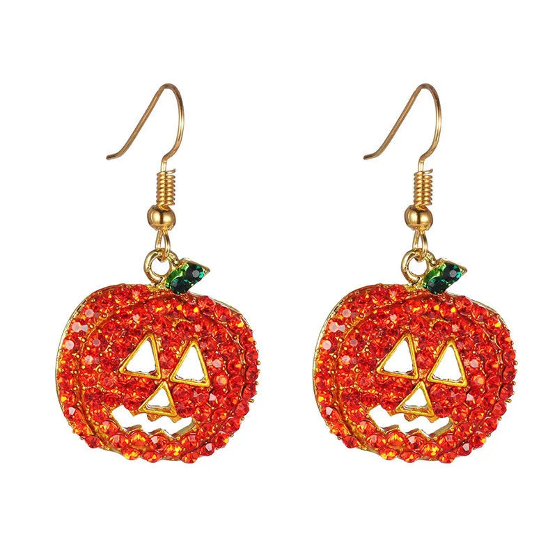 Funny Gold Plated Pumpkin Earrings Jewelry Bling Orange Rhinestone Crystal Pumpkin Pendant Earrings for Party