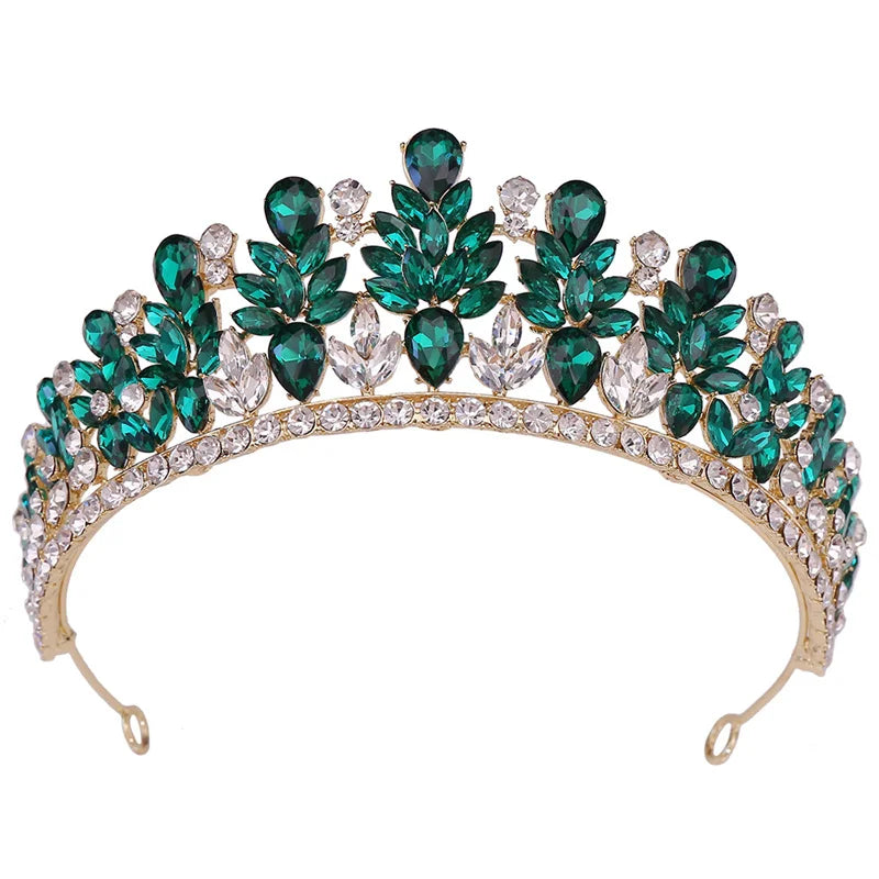 Crystal Wedding Crown Baroque Green Tiaras and Crowns Wedding Accessories Bridal Crown