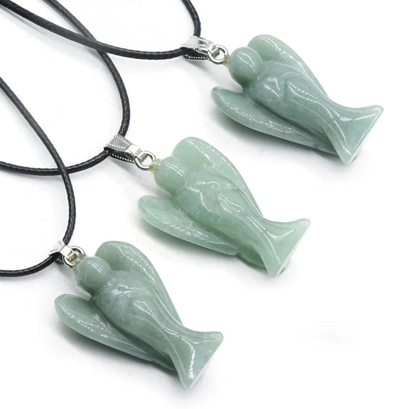 Huiying Chinese green aventurine angel healing crystal jade pendant
