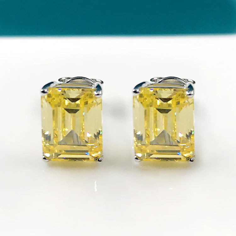Fashion Yellow Stone Stud Earrings Simple Ladies Jewelry Square Stone Inlay Earrings S925 Silver Stud Earrings for Women