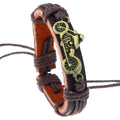 Wholesale Retro Woven Zinc Alloy Genuine Leather Beaded Bracelet Motorcycle Accessories Men's Vintage Antique Bronze Plated