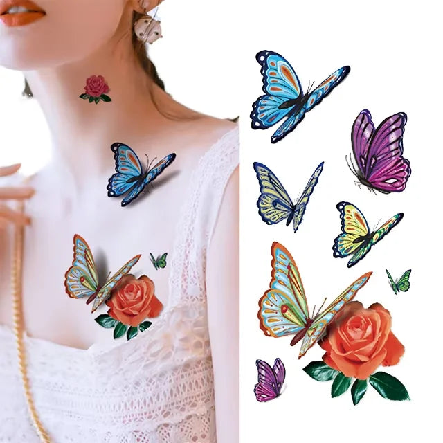 3D Waterproof Tattoo Sticker Butterfly Flower Customized Personality Simulation Rose Scar Tattoo Sticker