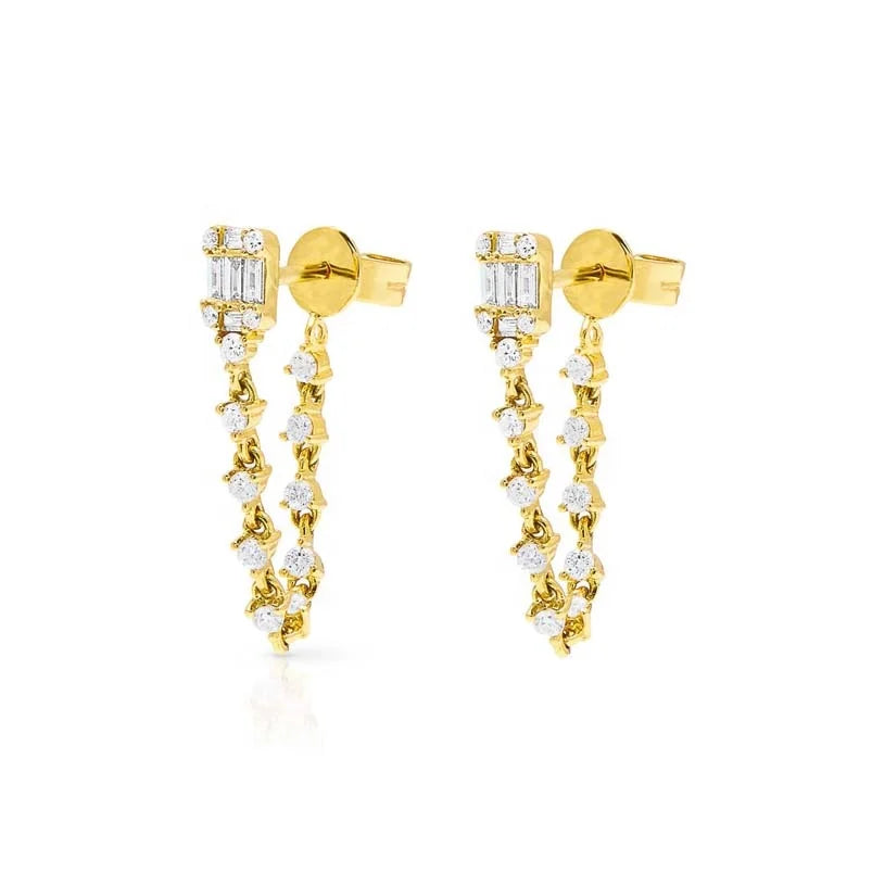 Gemnel Hypoallergenic Fashion Jewelry 925 Silver Earring Baguette and Round Cut Stones Unique Dismountable Drop Earring