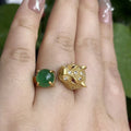 China Ethnic Style Brass Gold-Plated Jewelry Creative Design 3d tiger Inlaid Green Jade Copper Adjustable Green Jade Ring
