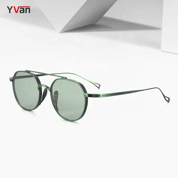 Green Titanium Double Bridge Luxury Sun Glasses UV400 Polarized Sunglasses Vintage Shades Lentes De Sol Titanio