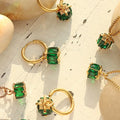 Fashion Hot Selling Retro Stainless Steel Prong Setting Square Dark Green Emerald Zircon Necklace Earrings Jewelry Set