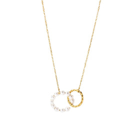 MJ Vintage Trendy Chic Slim Fashionable Beaded Imitation Pearl Ring Charm Stainless Steel Necklaces Jewelry