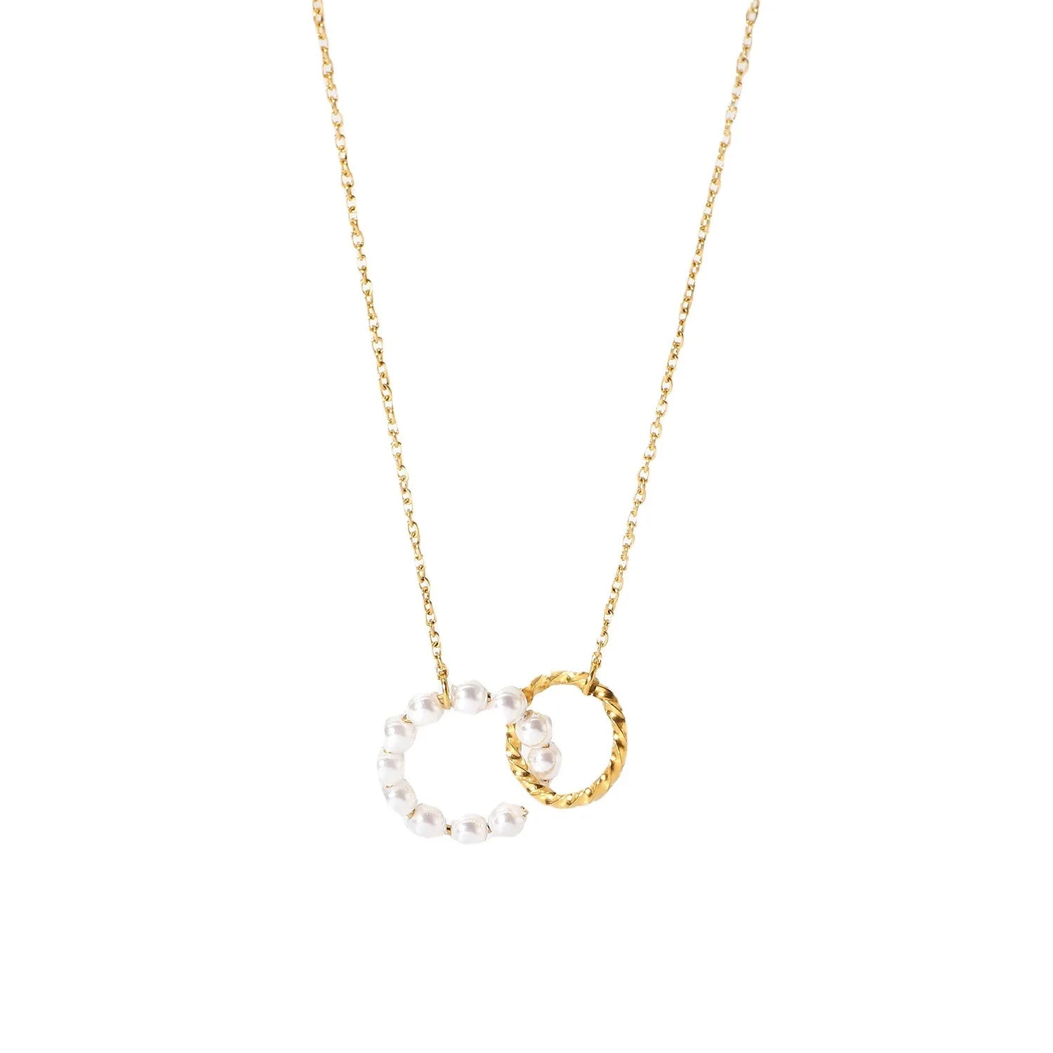 MJ Vintage Trendy Chic Slim Fashionable Beaded Imitation Pearl Ring Charm Stainless Steel Necklaces Jewelry
