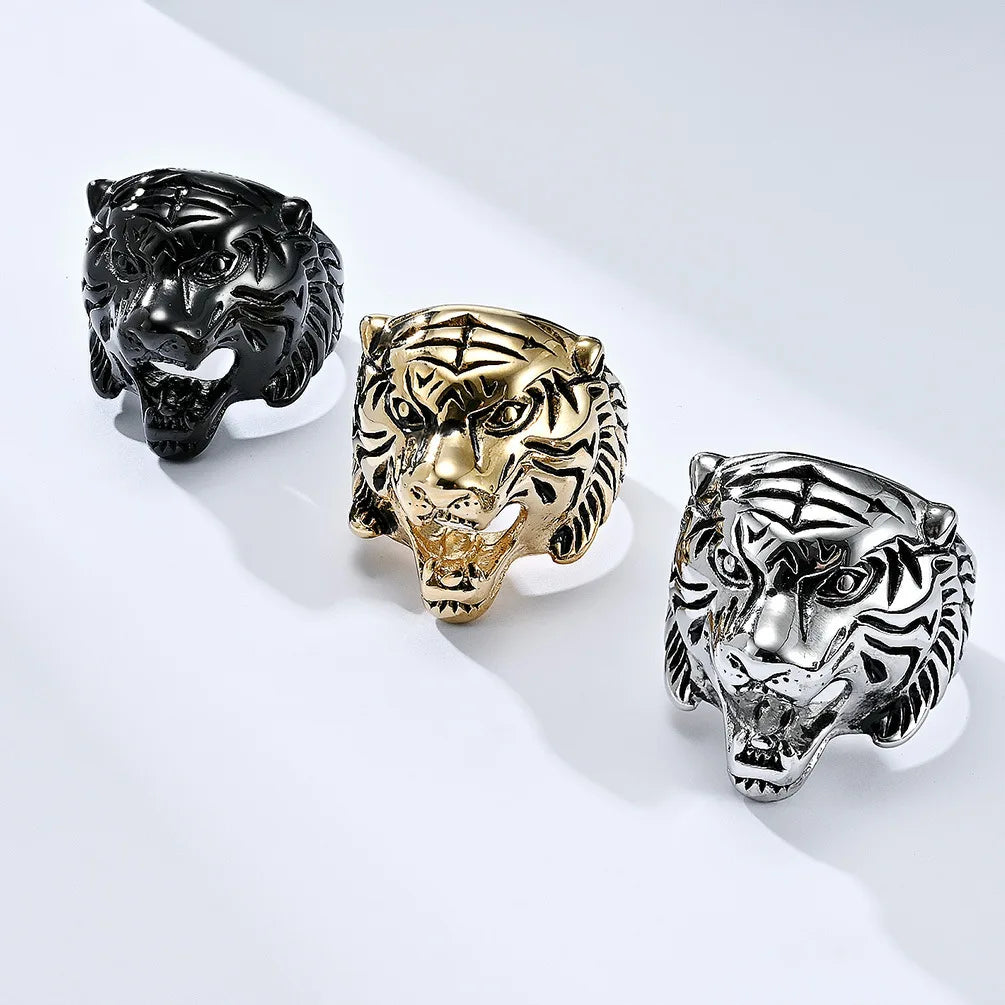 Beimai OEM Ring Strong Retro Style Tiger Head Waterproof  Titanium Steel Men's Ring